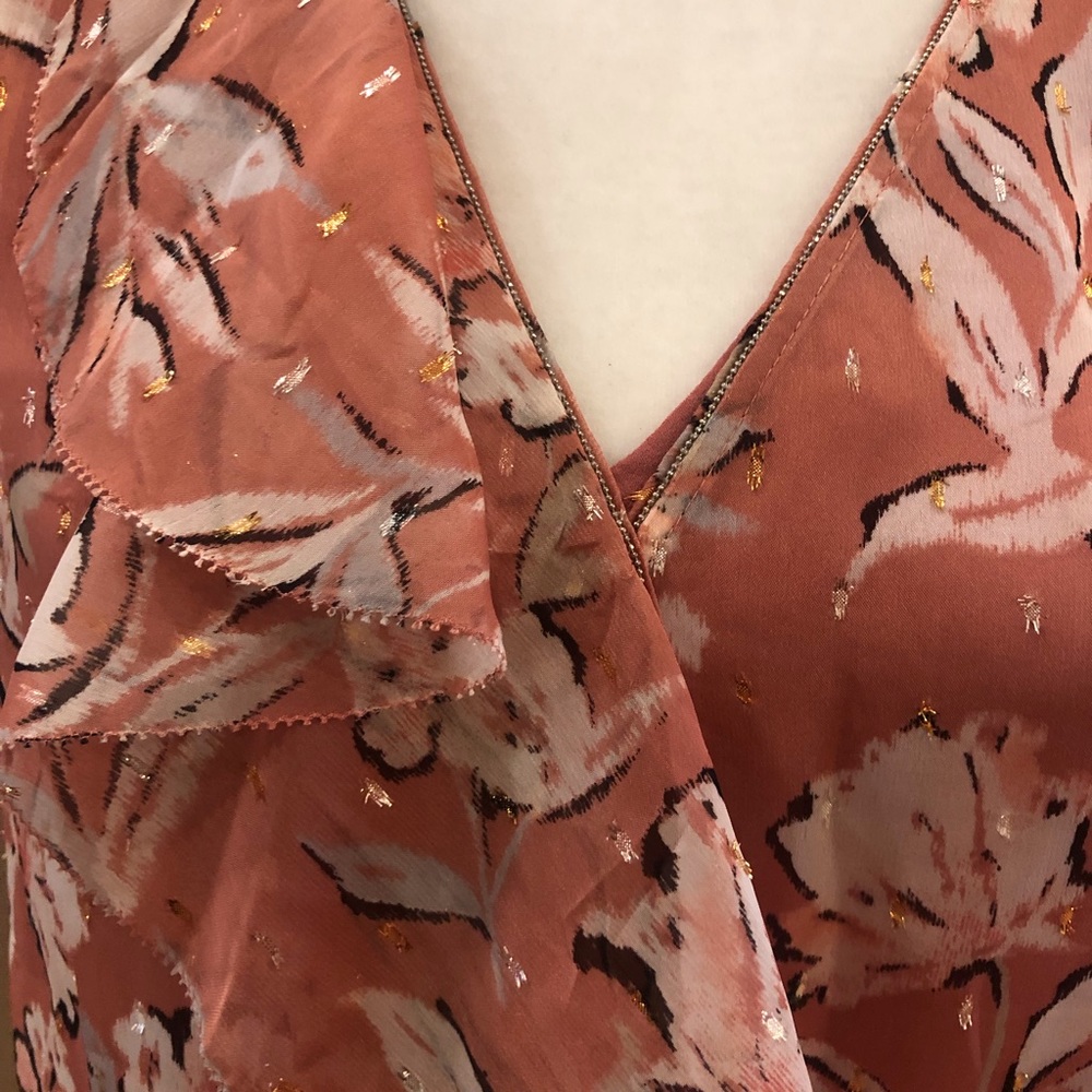 White House Black Market Floral-Dot Surplice Blouse, Size 0 - Picture 2 of 5